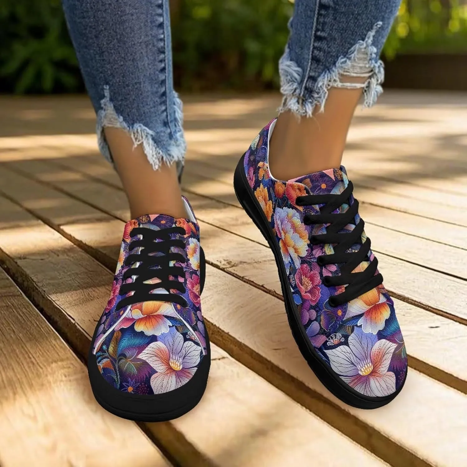 Low-Top Slip Ons Sneakers Canvas Women Black Platform Canvas Shoes Trendy Slip Ons Barefoot Shoes Fit Comfort 5.5-13.5