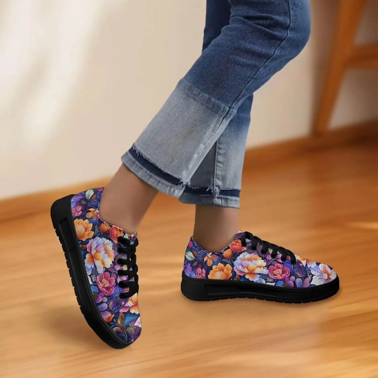 Low-Top Slip Ons Sneakers Canvas Women Black Platform Canvas Shoes Trendy Slip Ons Barefoot Shoes Fit Comfort 5.5-13.5