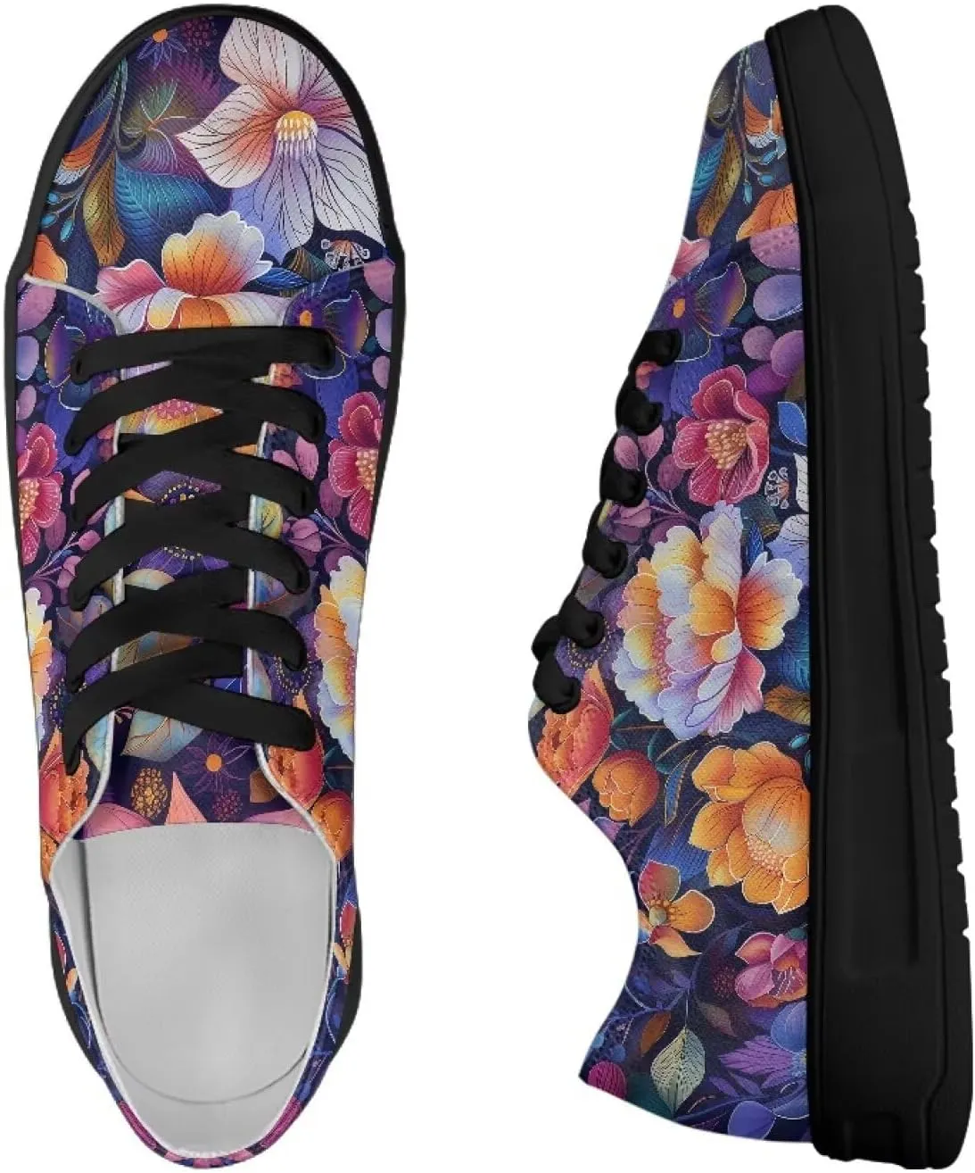 Low-Top Slip Ons Sneakers Canvas Women Black Platform Canvas Shoes Trendy Slip Ons Barefoot Shoes Fit Comfort 5.5-13.5