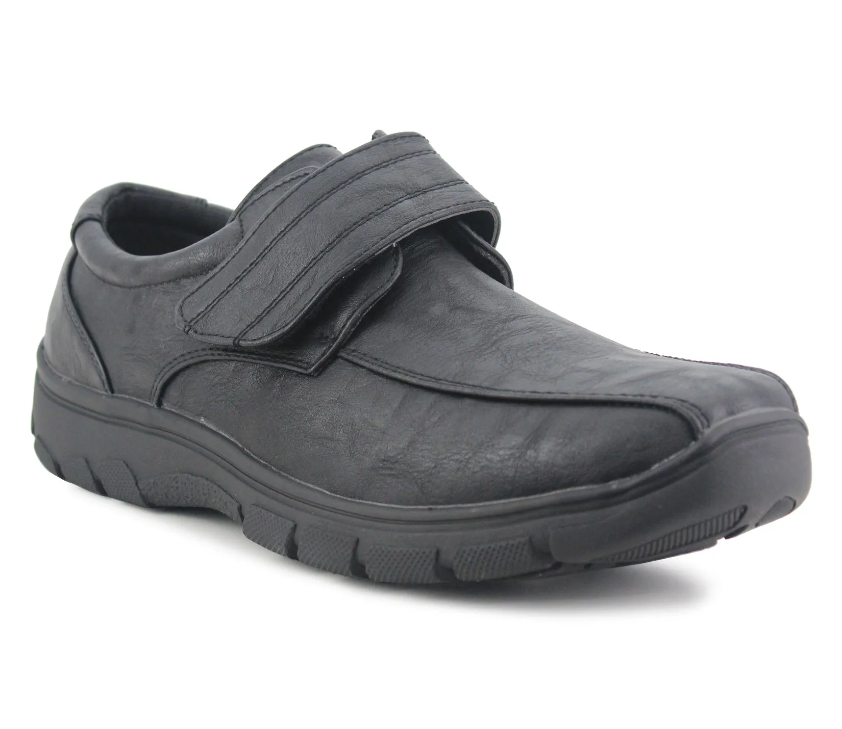 LS06 Mens Touch Fasten Faux Leather Loafers in Black