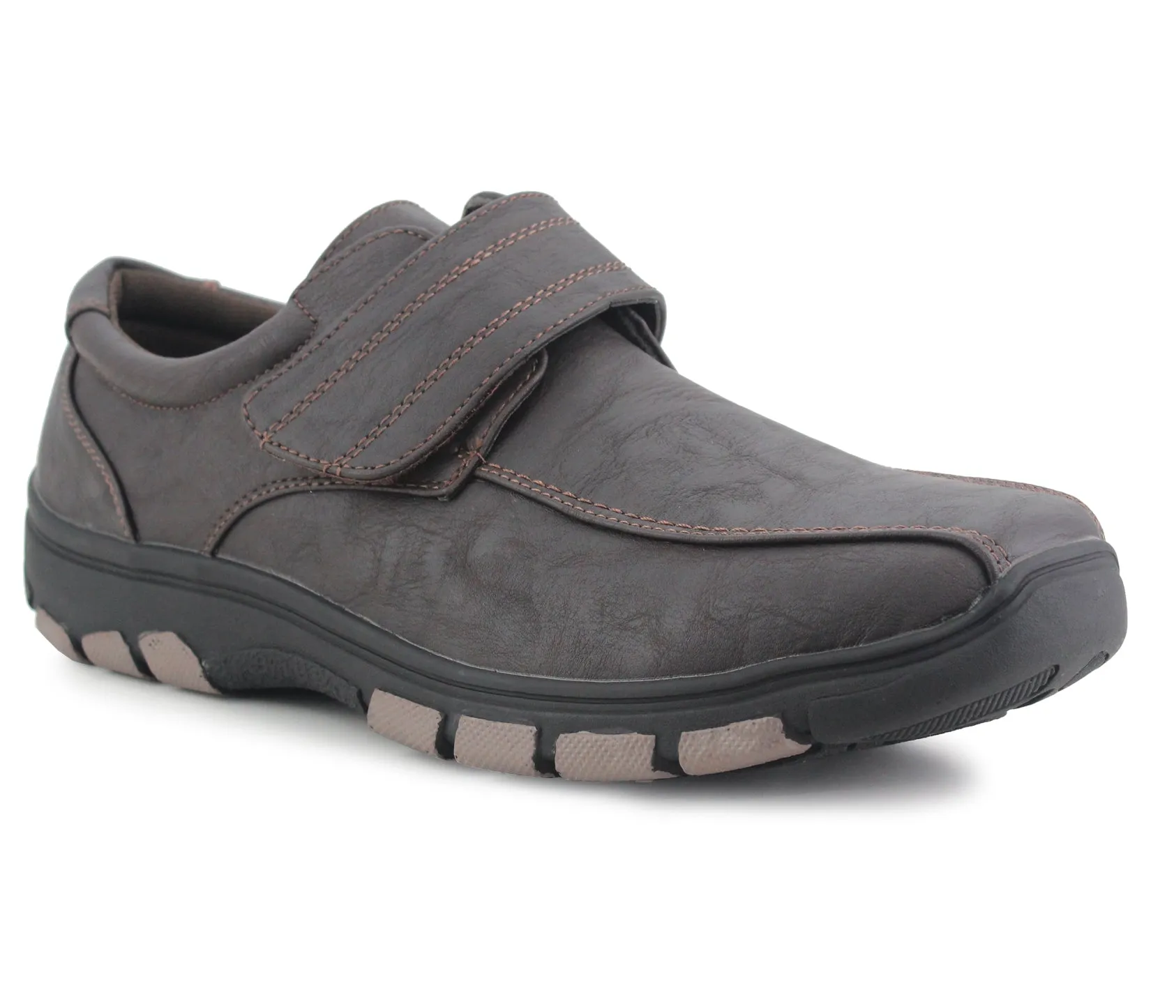 LS06 Mens Touch Fasten Faux Leather Loafers in Brown