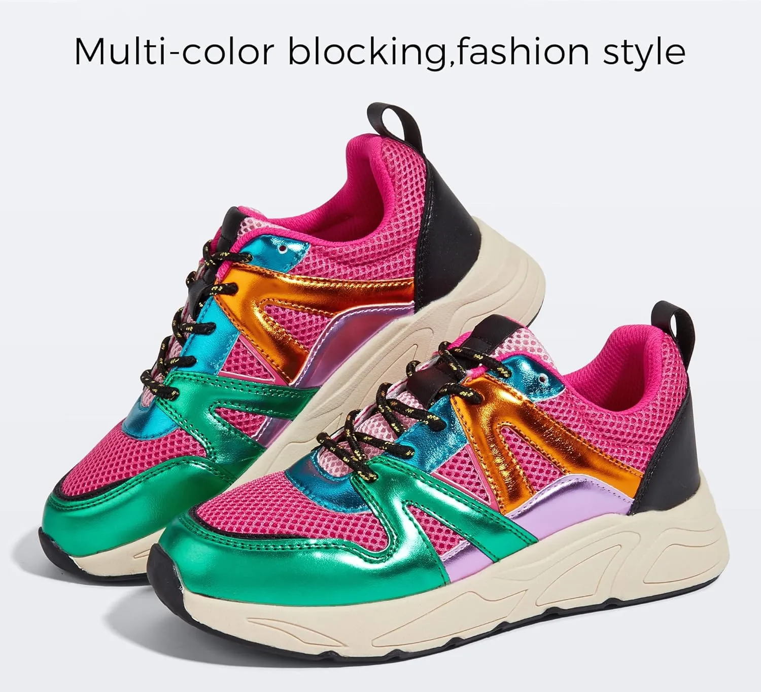 LUCKY STEP Women‘s Fashion Cusual Sneakers Platform Classic Leopard Walking Tennis Travel Shoes Chunky Colorful Lifestyle Sneakers