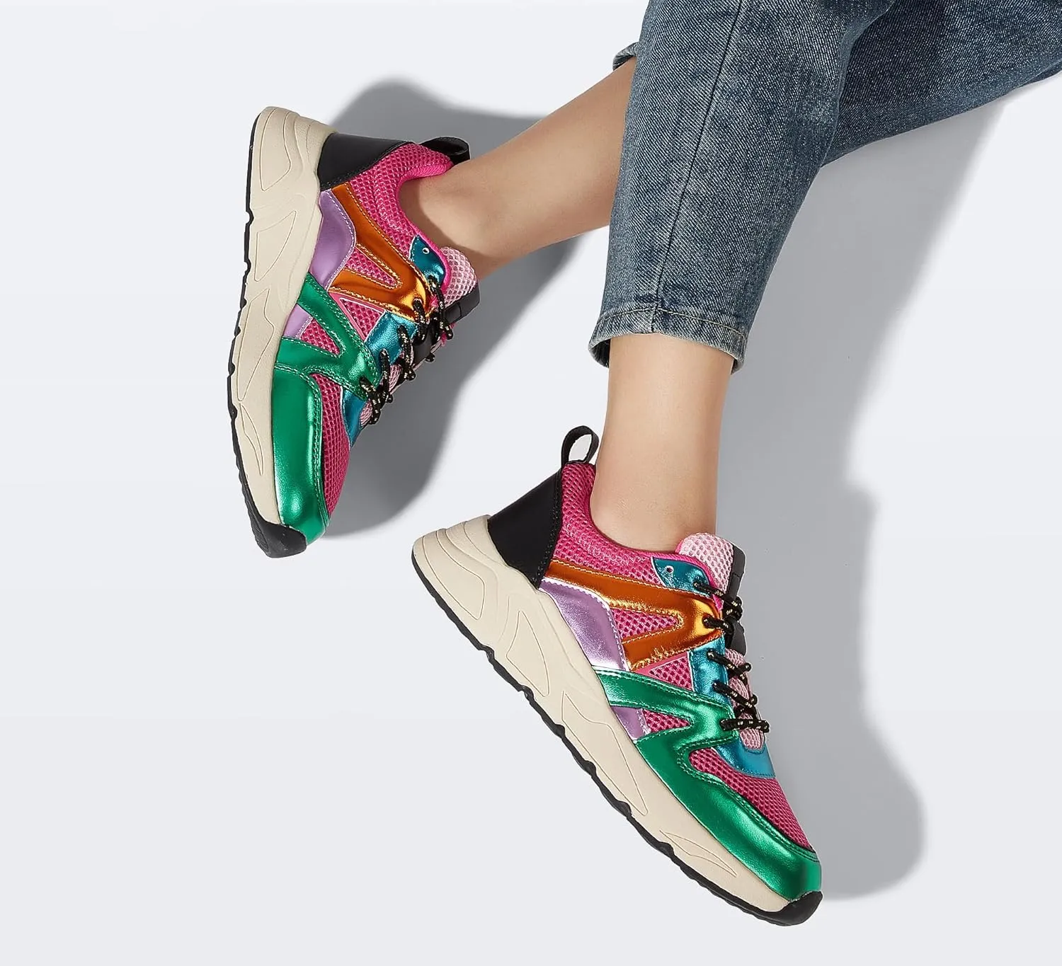 LUCKY STEP Women‘s Fashion Cusual Sneakers Platform Classic Leopard Walking Tennis Travel Shoes Chunky Colorful Lifestyle Sneakers