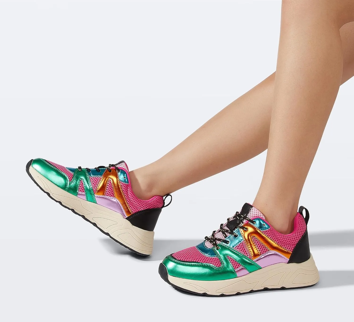 LUCKY STEP Women‘s Fashion Cusual Sneakers Platform Classic Leopard Walking Tennis Travel Shoes Chunky Colorful Lifestyle Sneakers