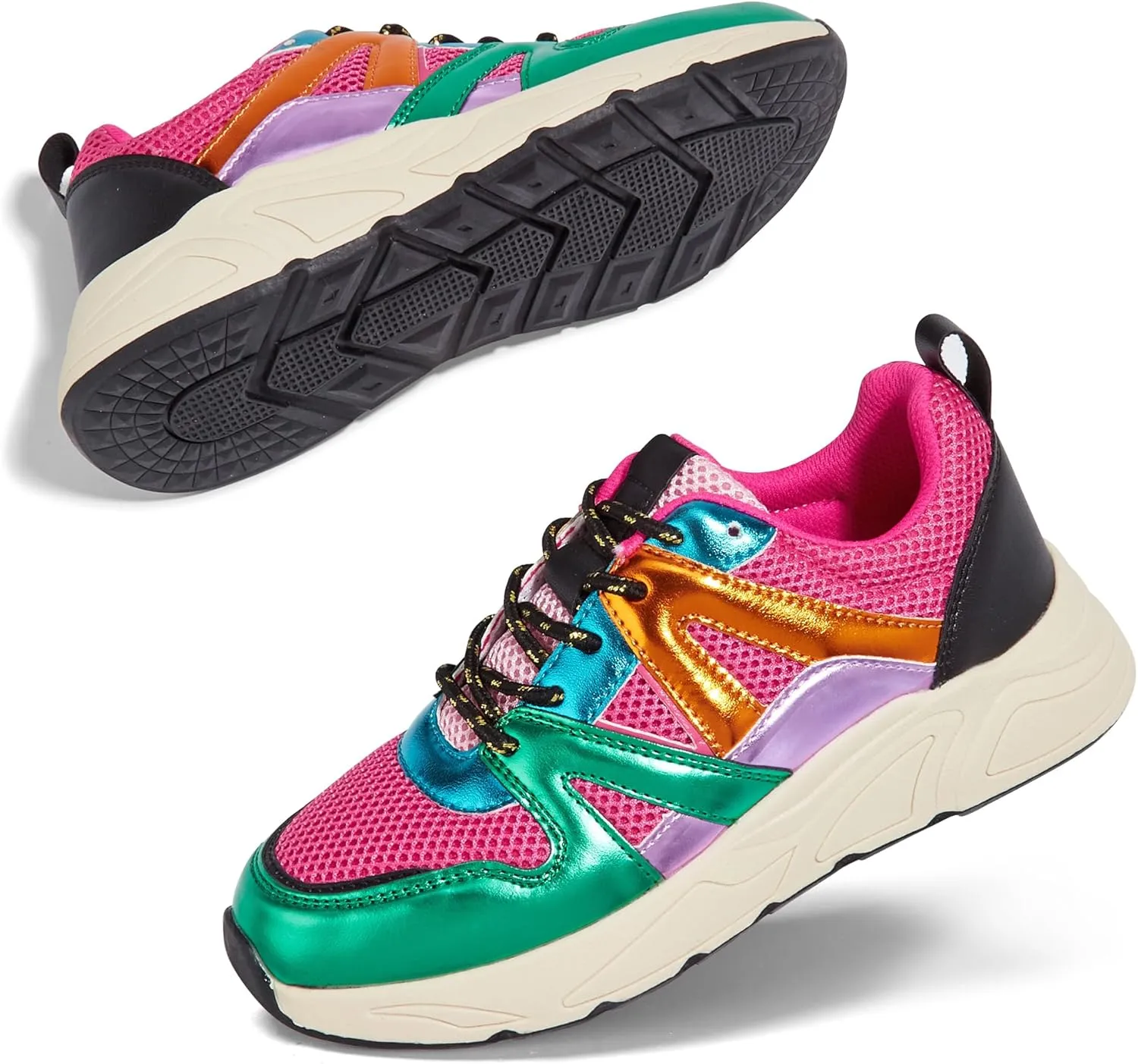 LUCKY STEP Women‘s Fashion Cusual Sneakers Platform Classic Leopard Walking Tennis Travel Shoes Chunky Colorful Lifestyle Sneakers