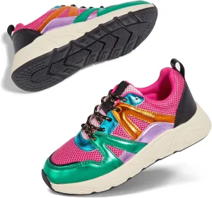 LUCKY STEP Women‘s Fashion Cusual Sneakers Platform Classic Leopard Walking Tennis Travel Shoes Chunky Colorful Lifestyle Sneakers
