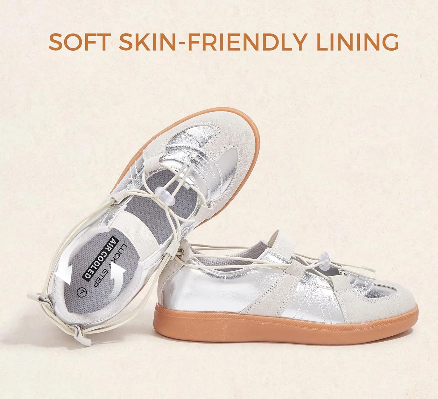 LUCKY STEP Women's Retro Fashion Sneakers Casual Comfortable Ballet Flats Lightweight Breathable Skate Shoes