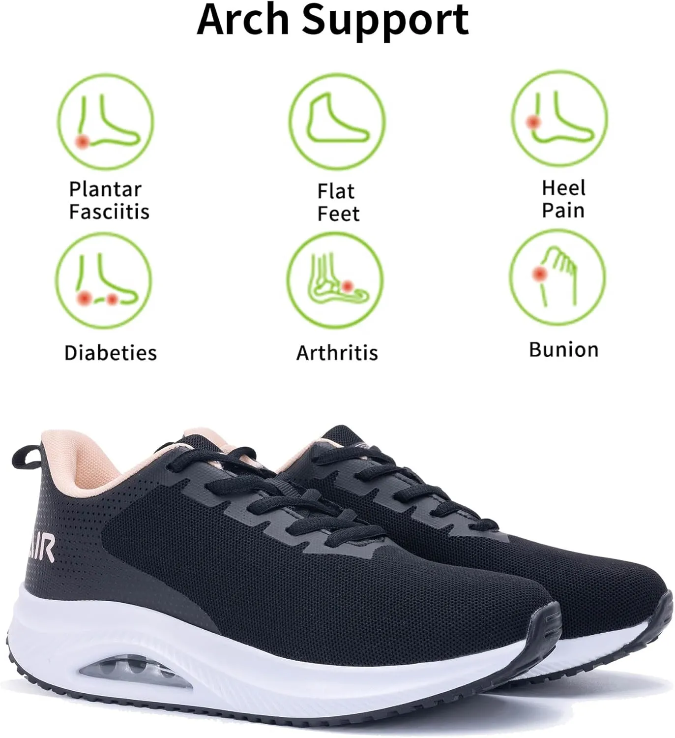 MAFEKE Womens Walking Shoes with Arch Support, Air Tennis Orthotic Fashion Sneakers for Plantar Fasciitis Pain Relief Size 5.5-11