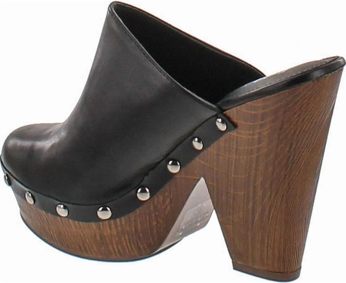 Mark and Maddux Antonio-06 Wood Effect Platform Women's Clogs in Black