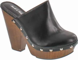 Mark and Maddux Antonio-06 Wood Effect Platform Women's Clogs in Black