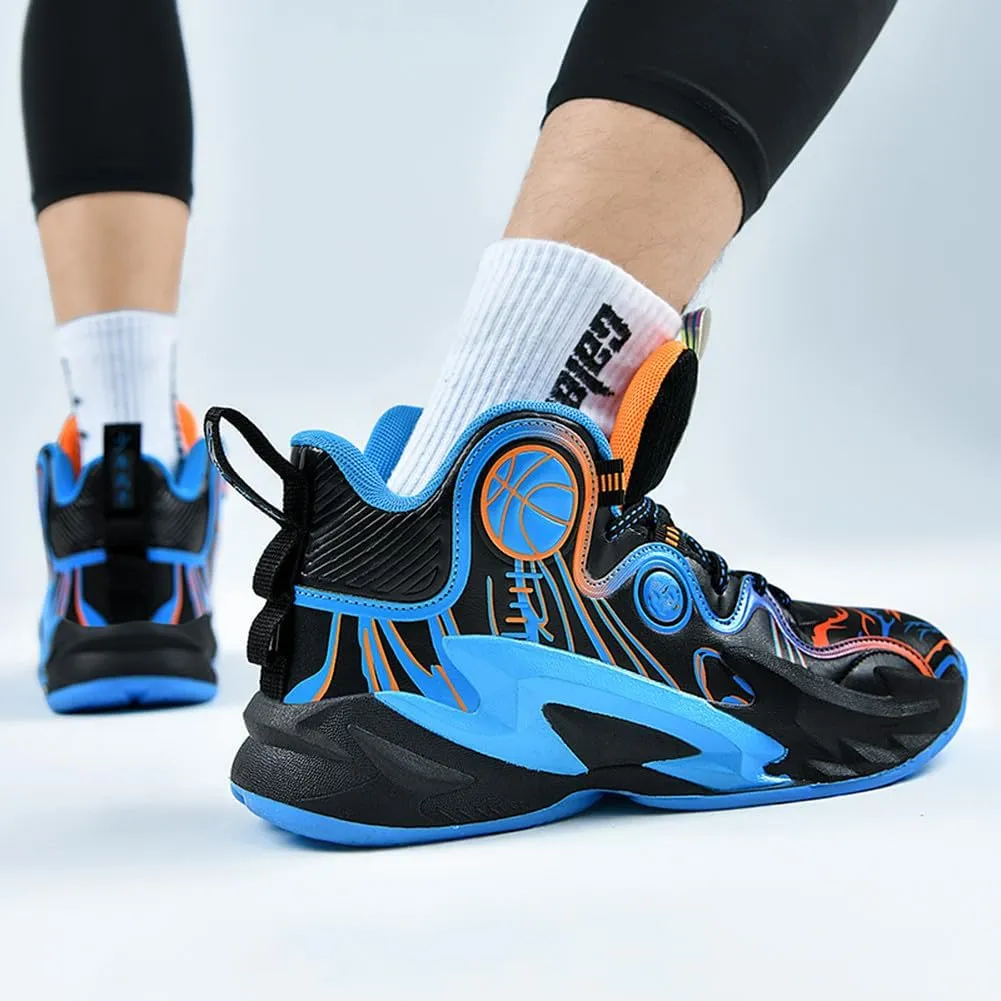 MAUGELY Unisex High Top Basketball Shoes Leather Running Sports Shoes Actual Combat Sneakers