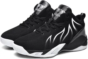 Mens Breathable Lace Up High-Top Mesh Cloth Basketball Shoes Fashion Comfortable Non-Slip Sneakers for Running Walking Workout Training