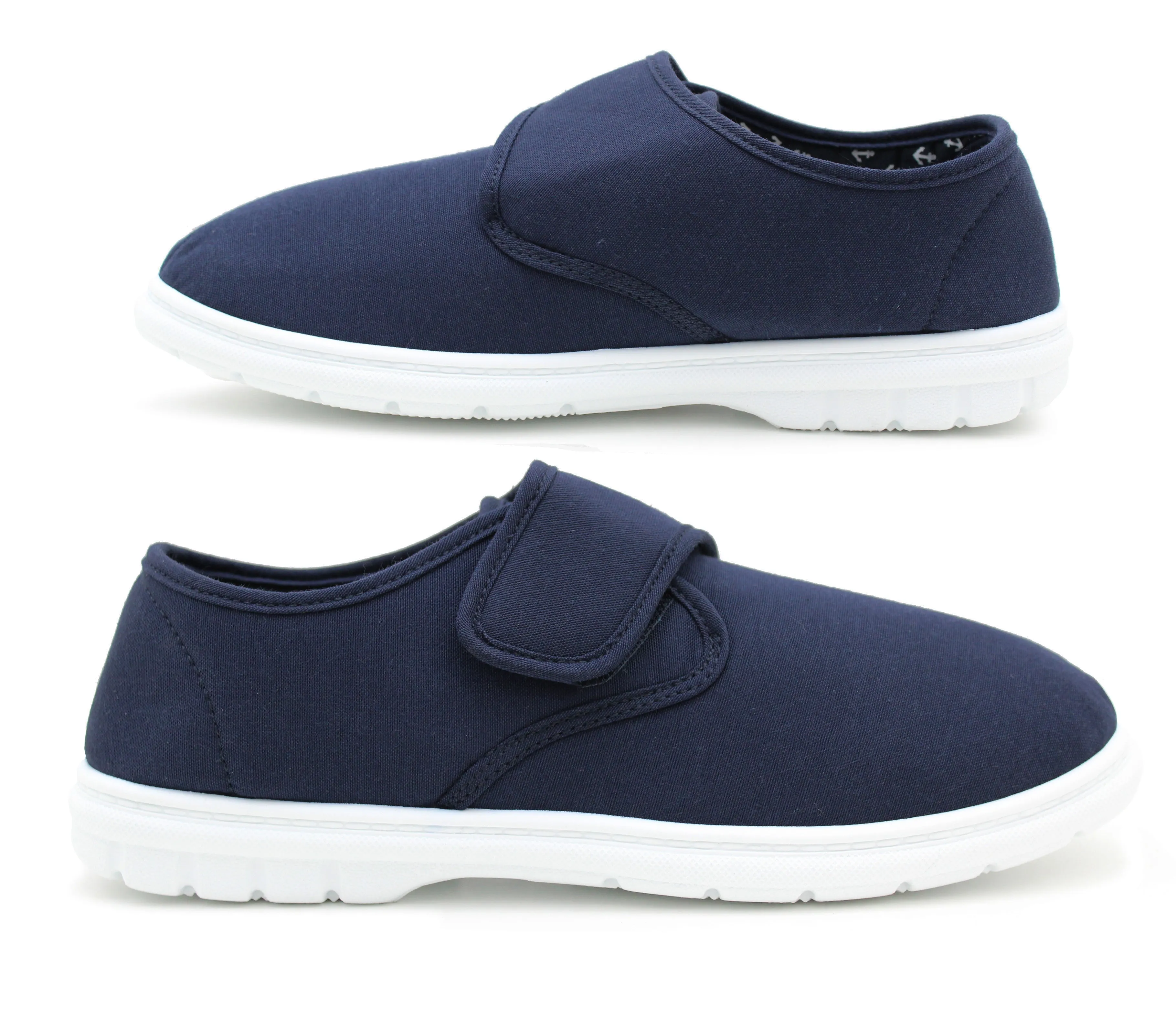 Mens Canvas Touch Fasten Pumps Flat Slip On Strap Loafers Casual Trainers Sneaker Deck Shoes