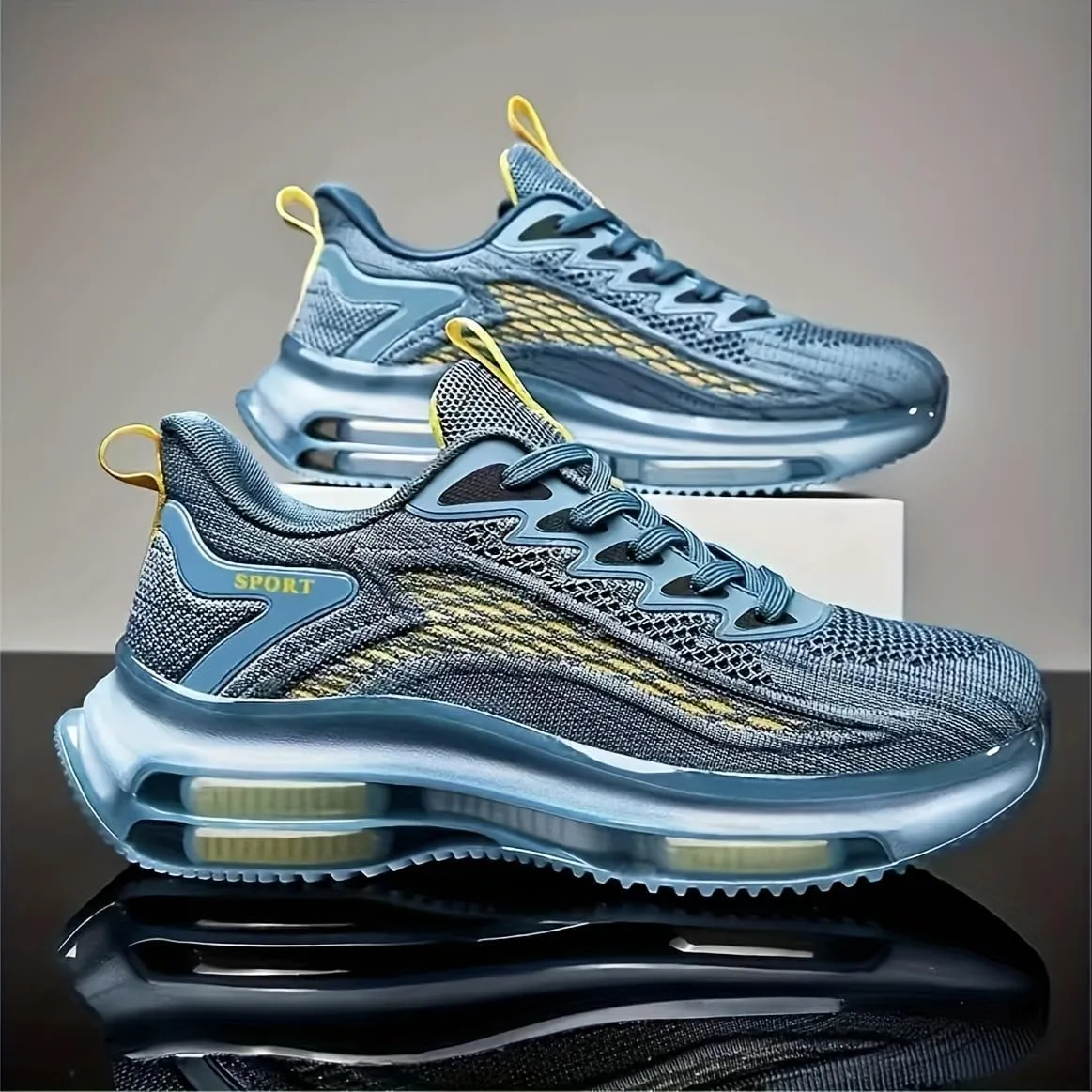 Men's Casual Sport Shoes Comfortable Woven Shoes with Air Cushion Sole, Breathable Shock-Absorbing Sneakers for Running Training