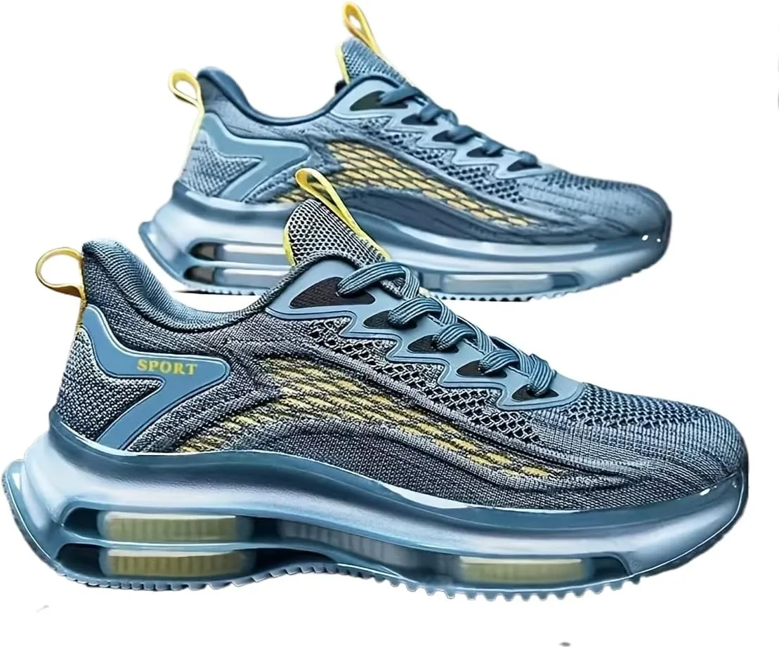 Men's Casual Sport Shoes Comfortable Woven Shoes with Air Cushion Sole, Breathable Shock-Absorbing Sneakers for Running Training