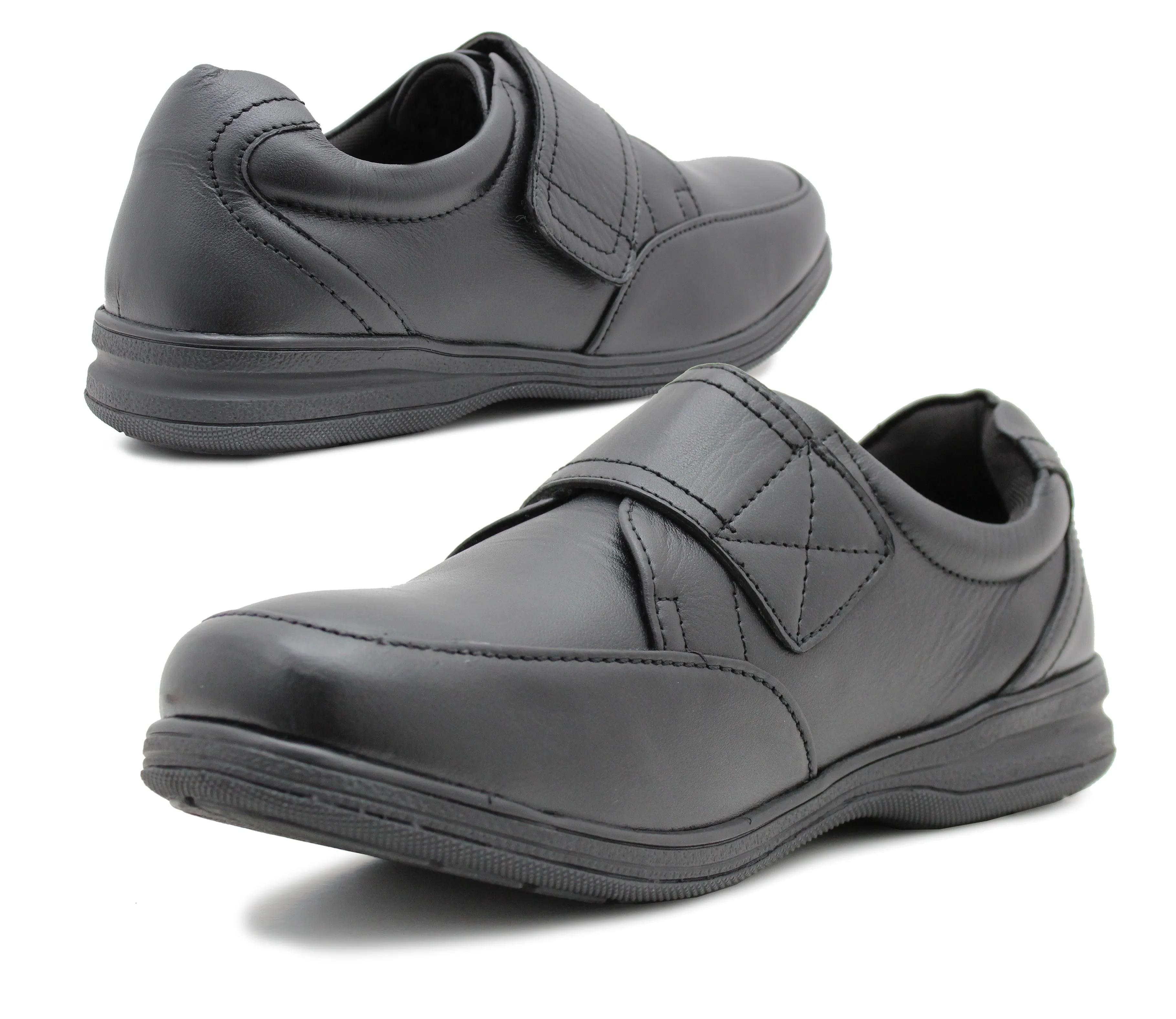 Mens Genuine Leather Touch Fasten Loafers Smart Casual Flat Gents Driving Comfort Shoes