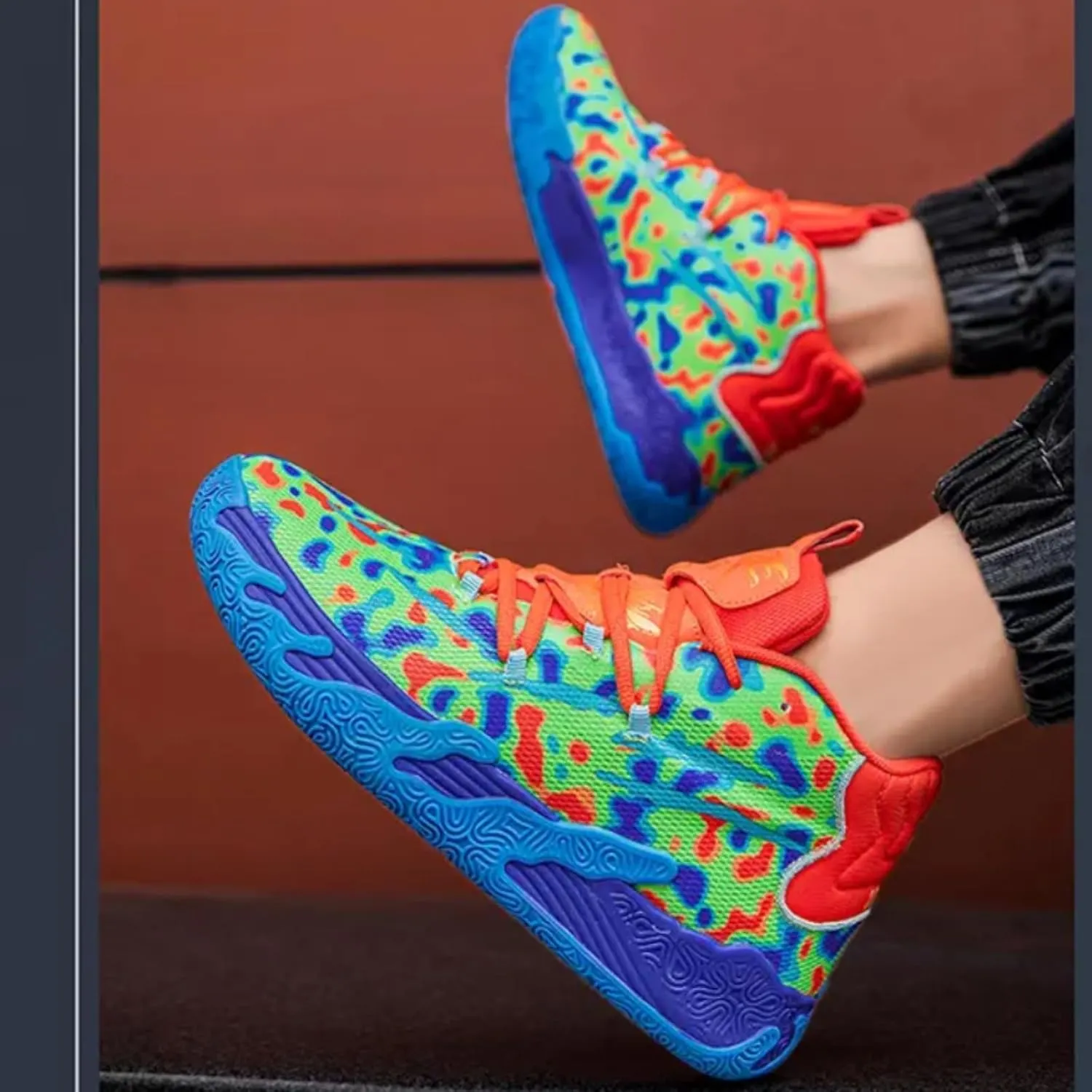 Mens Lace Up Multicolor High Top Basketball Shoe Non-Slip Breathable Running Shoes Fahsion Lightweight Outdoor Gym Sneakers