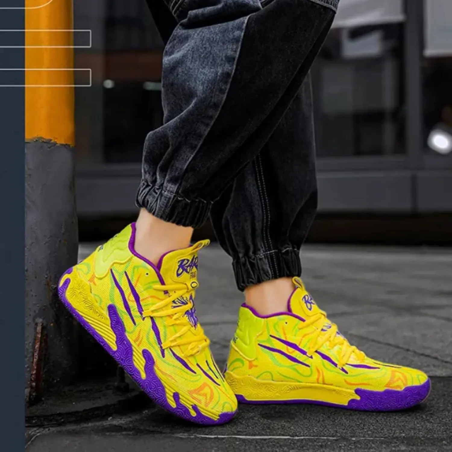 Mens Lace Up Multicolor High Top Basketball Shoe Non-Slip Breathable Running Shoes Fahsion Lightweight Outdoor Gym Sneakers