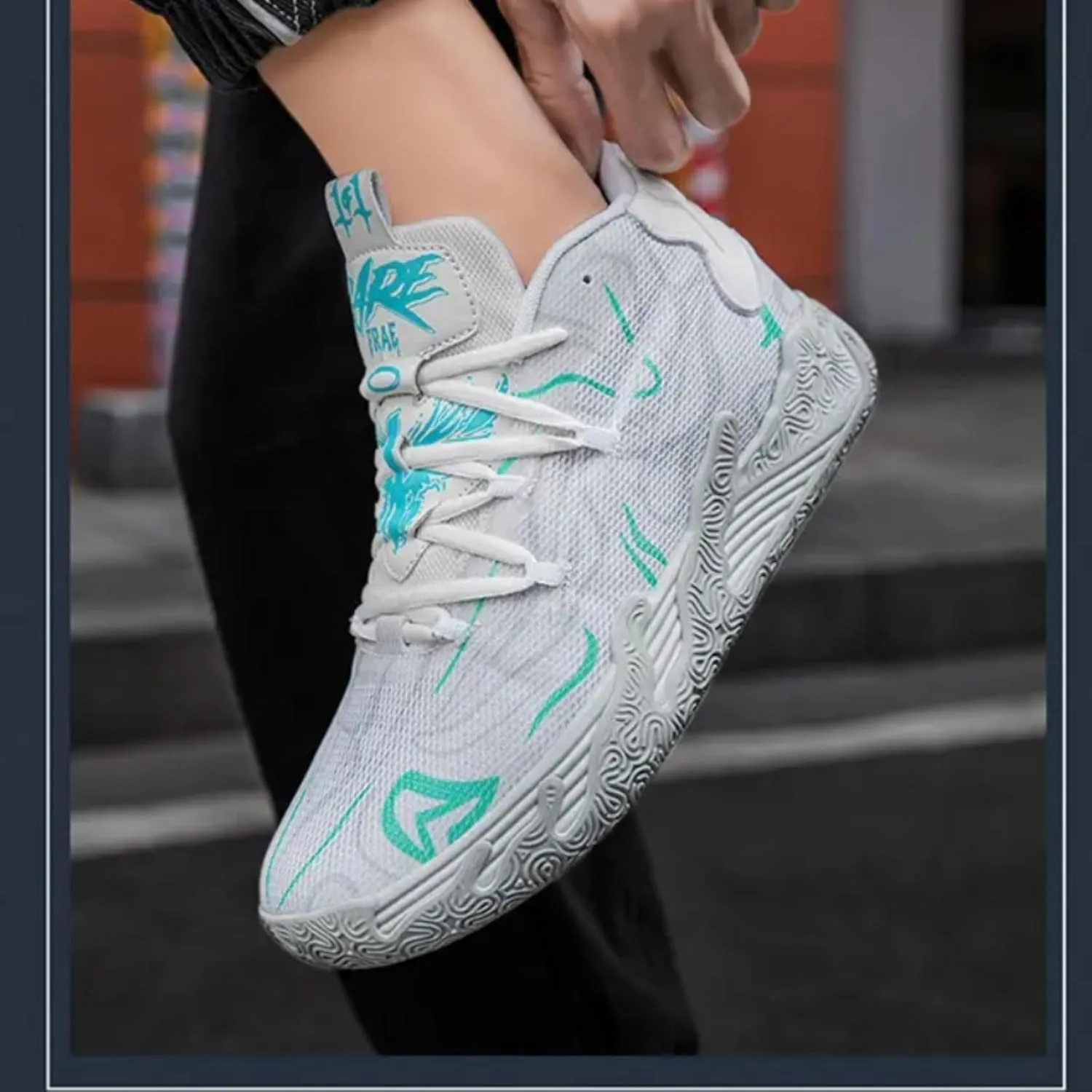Mens Lace Up Multicolor High Top Basketball Shoe Non-Slip Breathable Running Shoes Fahsion Lightweight Outdoor Gym Sneakers