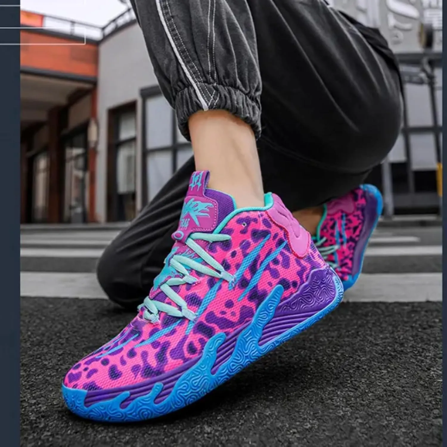 Mens Lace Up Multicolor High Top Basketball Shoe Non-Slip Breathable Running Shoes Fahsion Lightweight Outdoor Gym Sneakers