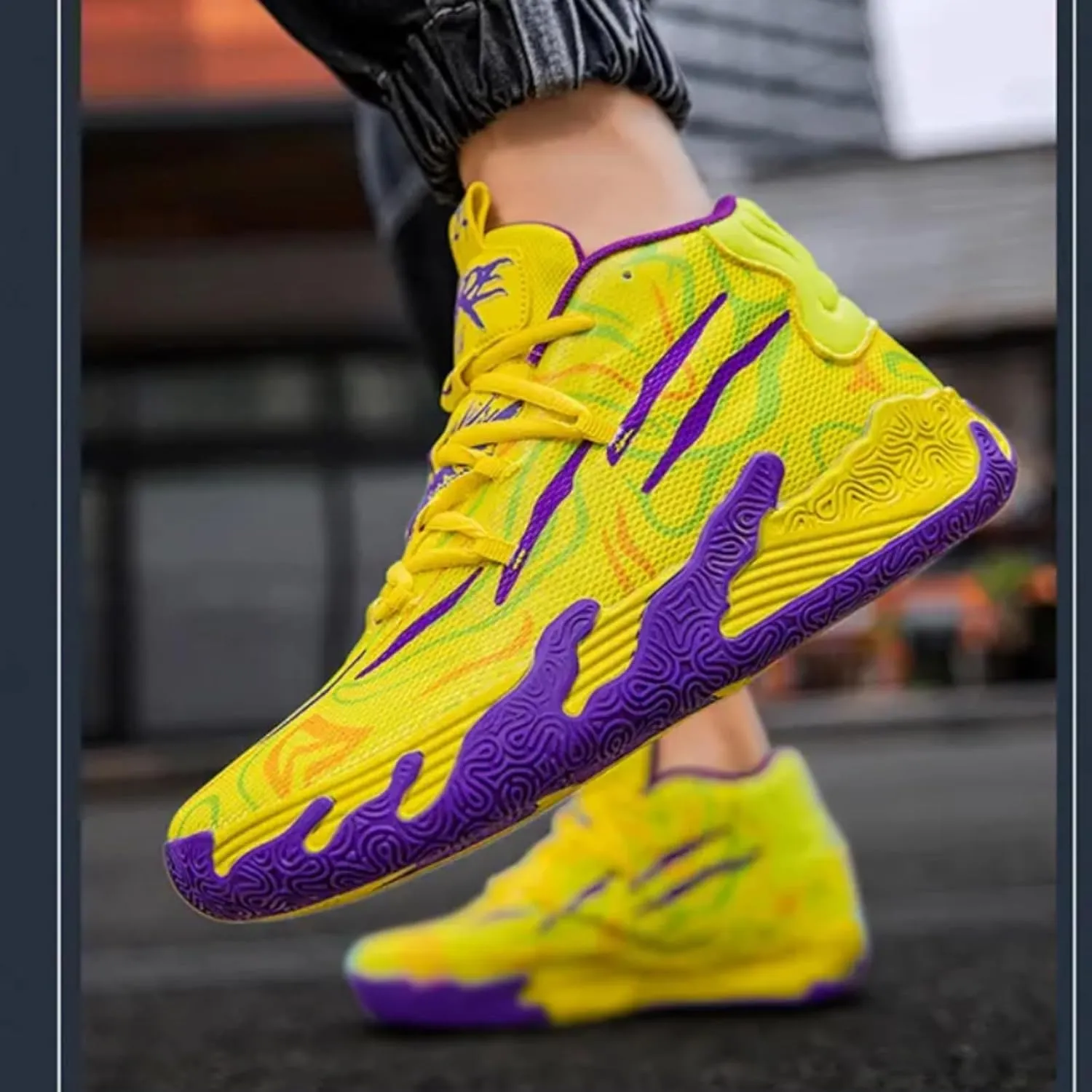 Mens Lace Up Multicolor High Top Basketball Shoe Non-Slip Breathable Running Shoes Fahsion Lightweight Outdoor Gym Sneakers