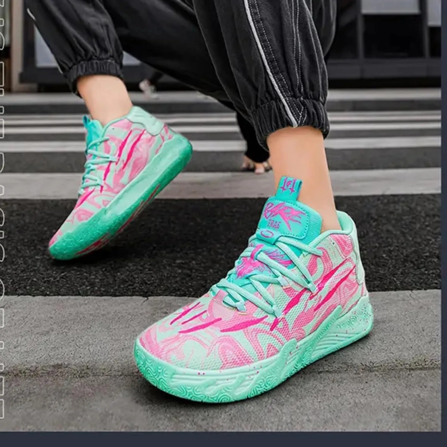 Mens Lace Up Multicolor High Top Basketball Shoe Non-Slip Breathable Running Shoes Fahsion Lightweight Outdoor Gym Sneakers