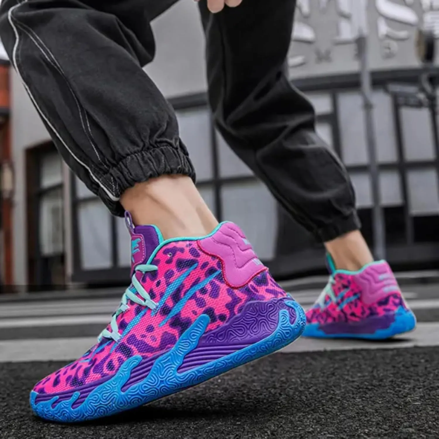 Mens Lace Up Multicolor High Top Basketball Shoe Non-Slip Breathable Running Shoes Fahsion Lightweight Outdoor Gym Sneakers