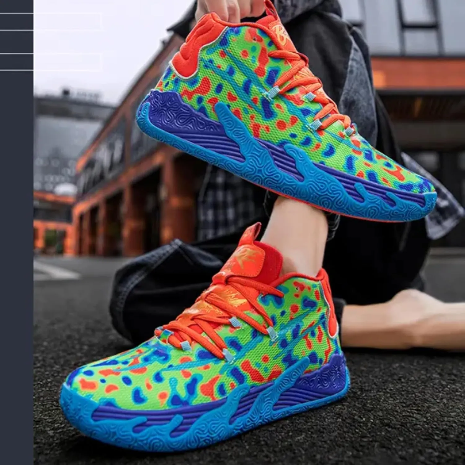 Mens Lace Up Multicolor High Top Basketball Shoe Non-Slip Breathable Running Shoes Fahsion Lightweight Outdoor Gym Sneakers