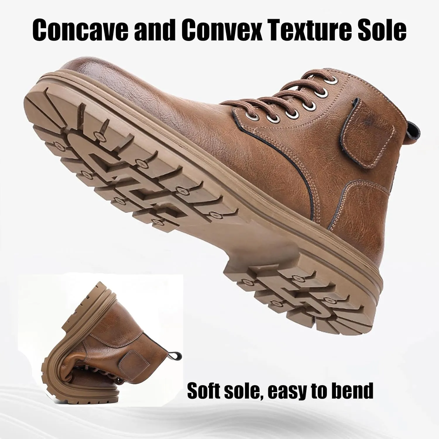 Men's Leather High Top Motorcycle Combat Boots Fashion Casual Winter Fleece-Lined Outdoor Hiking Sneaker Booties Round Toe Lace Up Side Zipper Retro Comfortable Chukka Boots