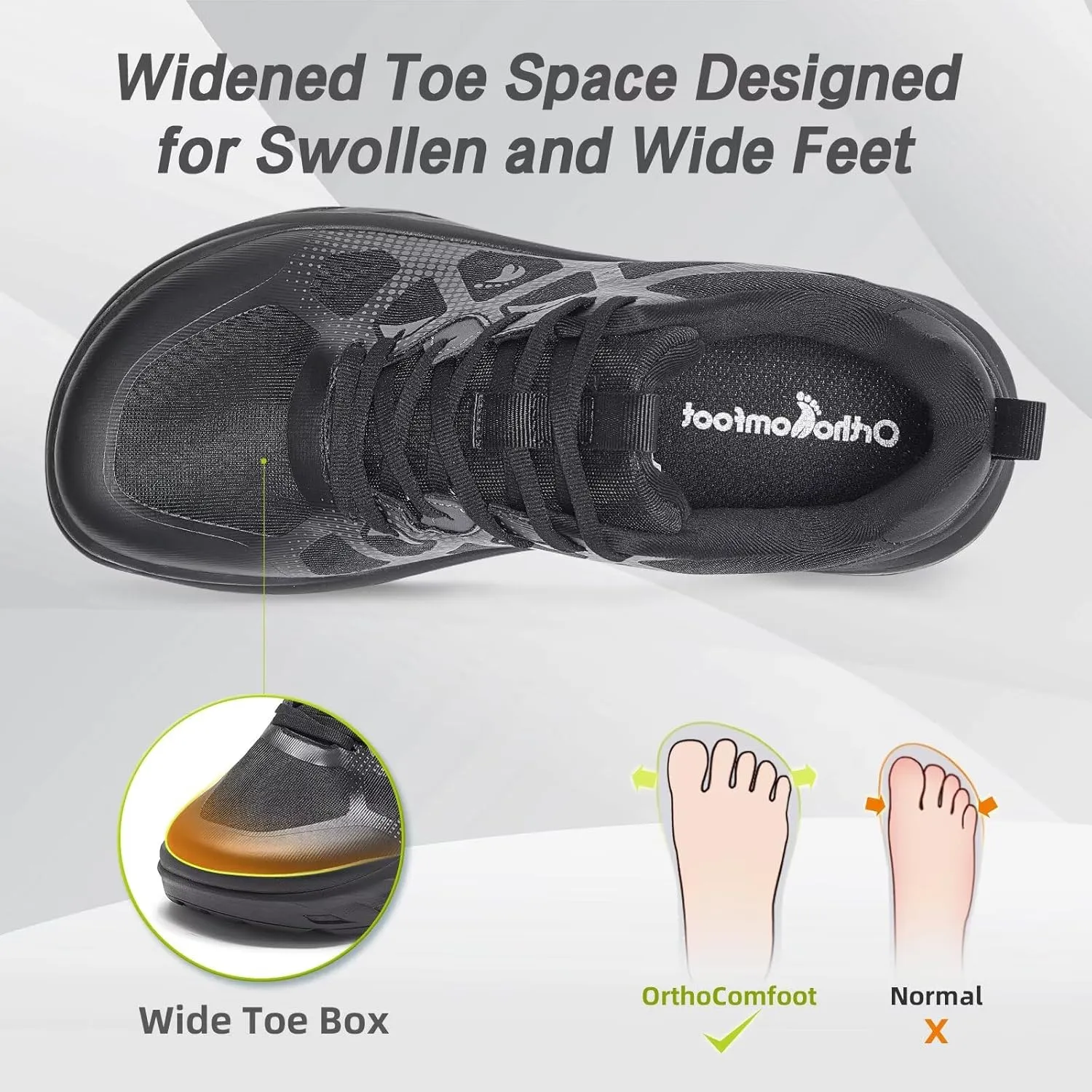 Men's Orthopedic Diabetic Wide Running Shoes: Comfortable Casual Arch Support Plantar Fasciitis Sports Sneakers, High Arch Swollen Outdoor Work Tennis Walking Shoes for Foot and Heel Pain Relief