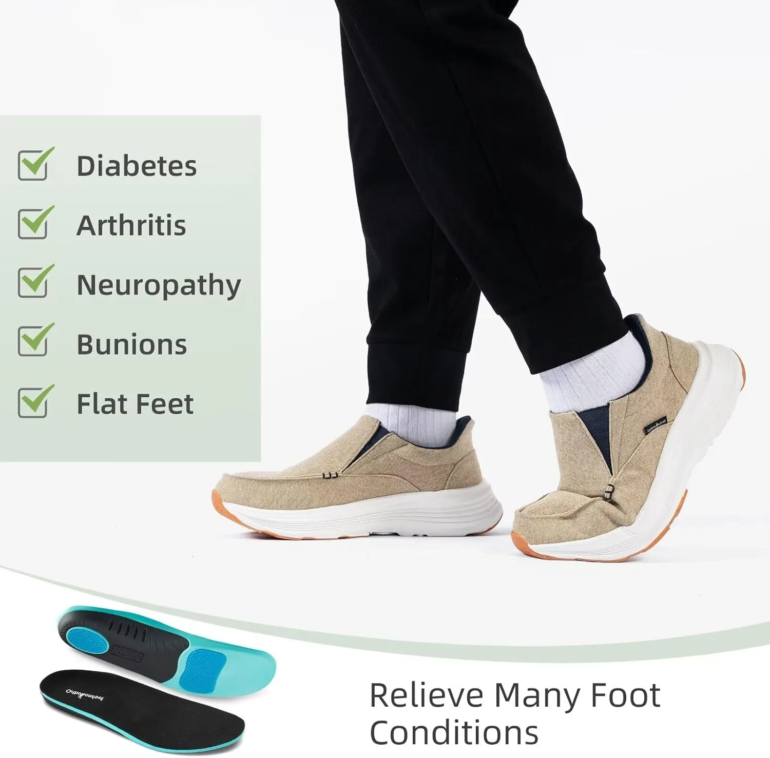 Men's Orthopedic Slip On Loafers with Arch Support: Comfortable Plantar Fasciitis Orthotic Shoes for Plantar Fasciitis, Canvas Thick Sole Walking Shoes for Foot and Heel Pain Relief