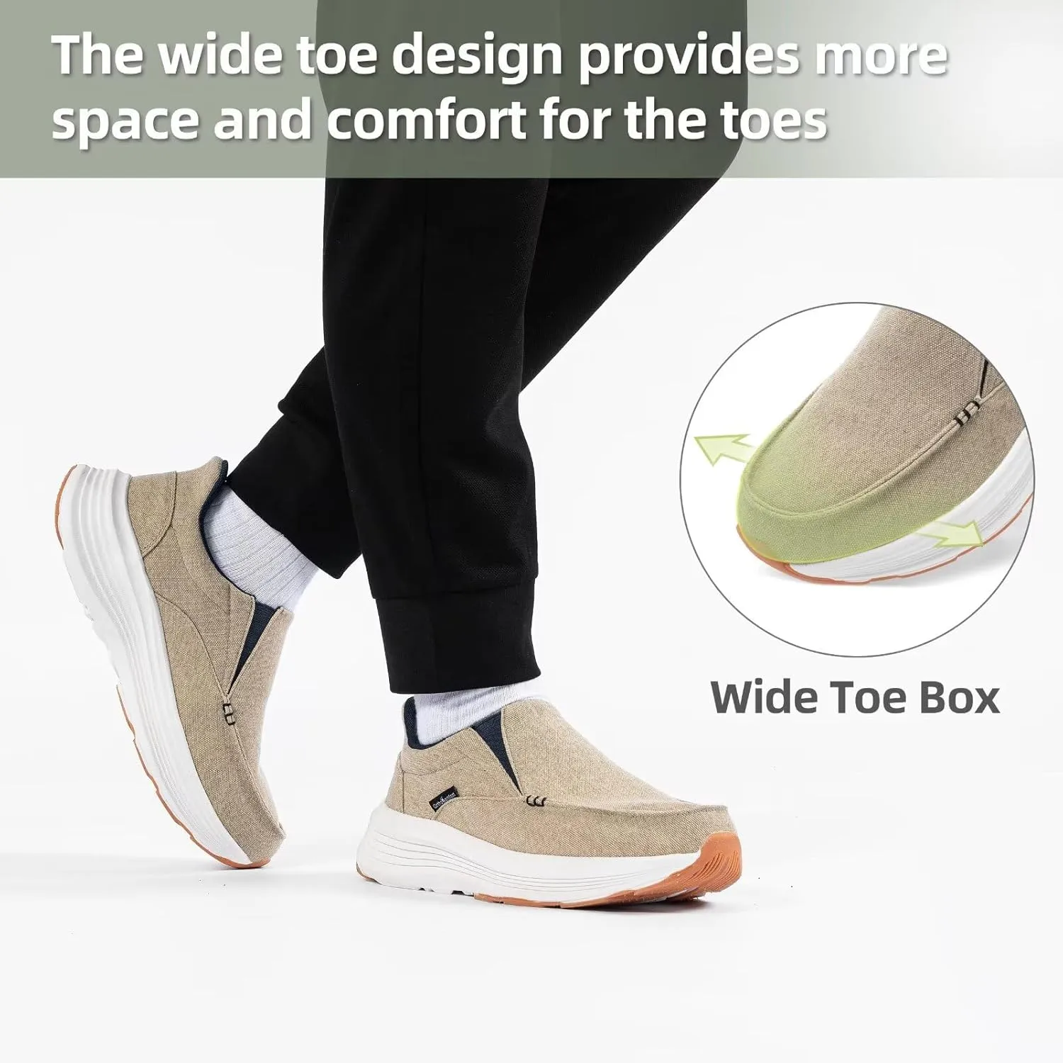 Men's Orthopedic Slip On Loafers with Arch Support: Comfortable Plantar Fasciitis Orthotic Shoes for Plantar Fasciitis, Canvas Thick Sole Walking Shoes for Foot and Heel Pain Relief