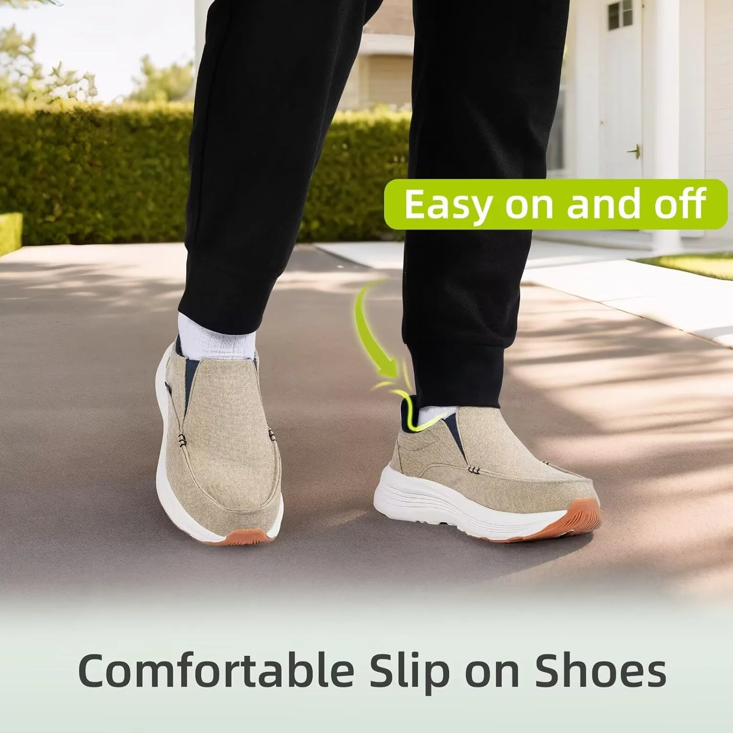 Men's Orthopedic Slip On Loafers with Arch Support: Comfortable Plantar Fasciitis Orthotic Shoes for Plantar Fasciitis, Canvas Thick Sole Walking Shoes for Foot and Heel Pain Relief