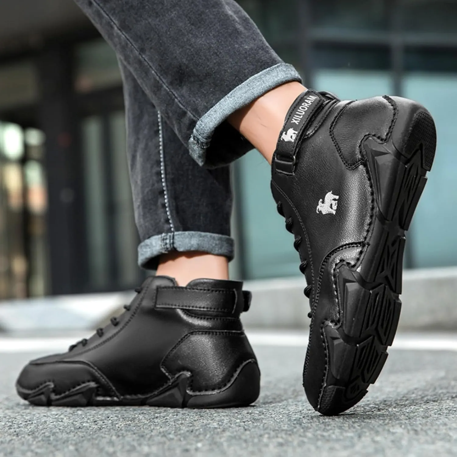Mens Suede Leather Lace Up Fur Lined Ankle Chukka Casual Non Slip Flats Mid Top Loafers for Walking Hiking Driving