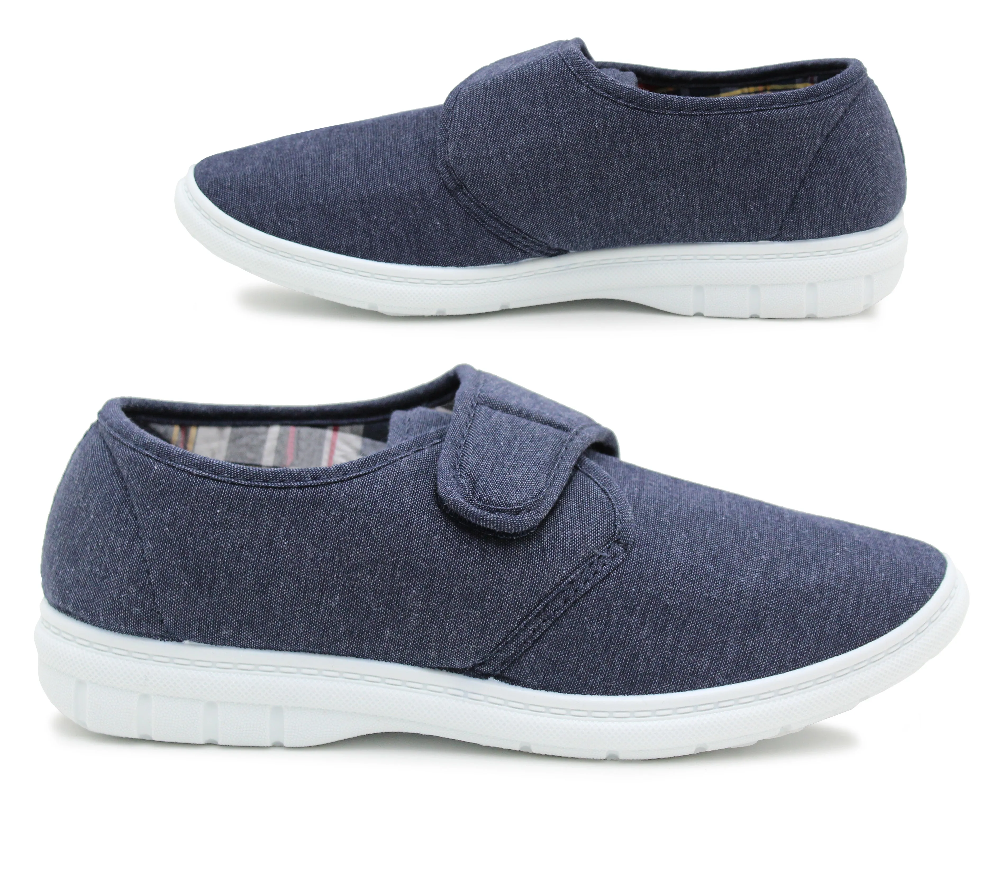 Mens Touch Fasten Casual Navy Canvas Trainer Pumps Flat Driving Loafers Shoes