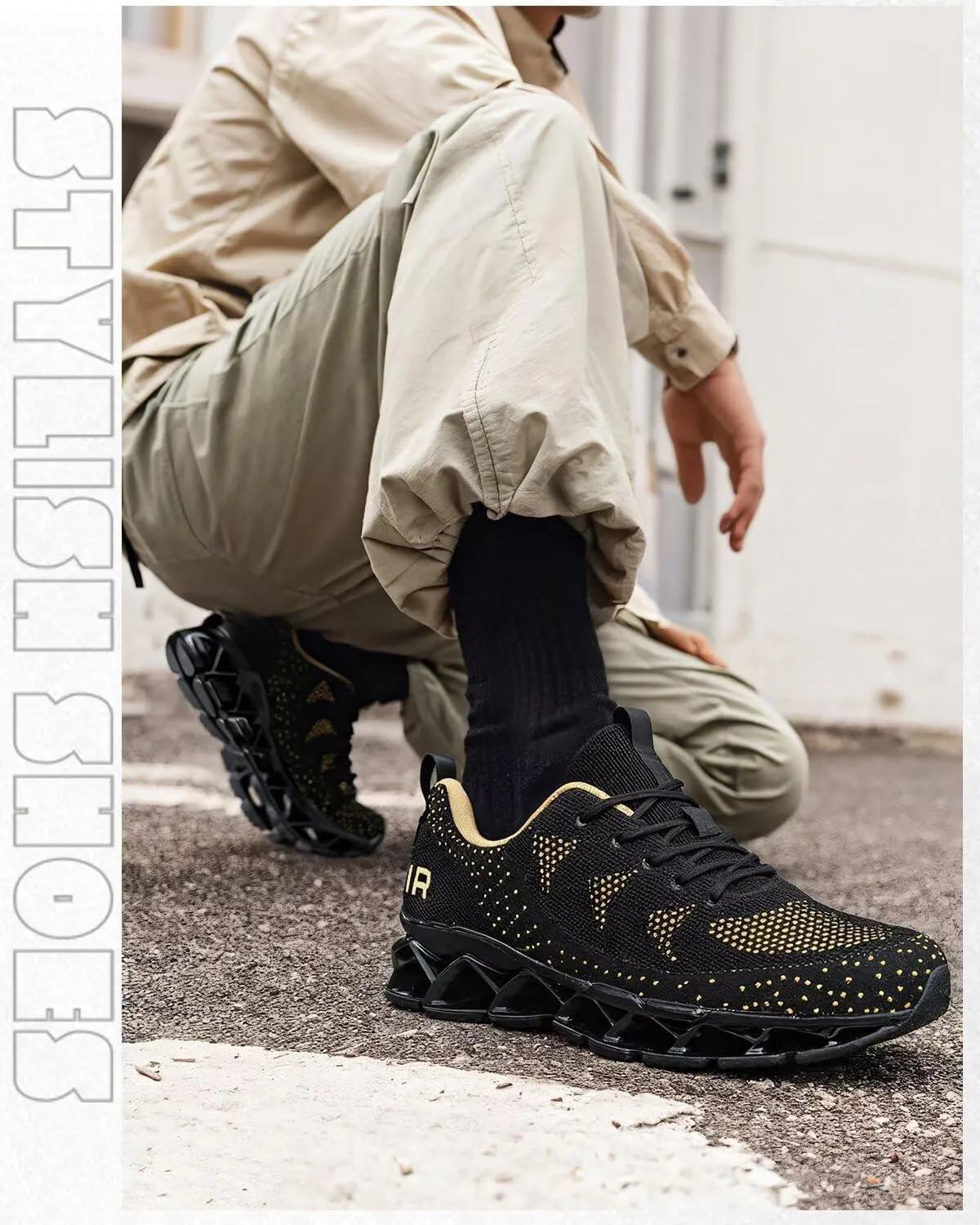 Mens Walking Shoes Blade Non Slip Fashion Sneakers Breathable Mesh Soft Sole Casual Athletic Running Sport Shoes