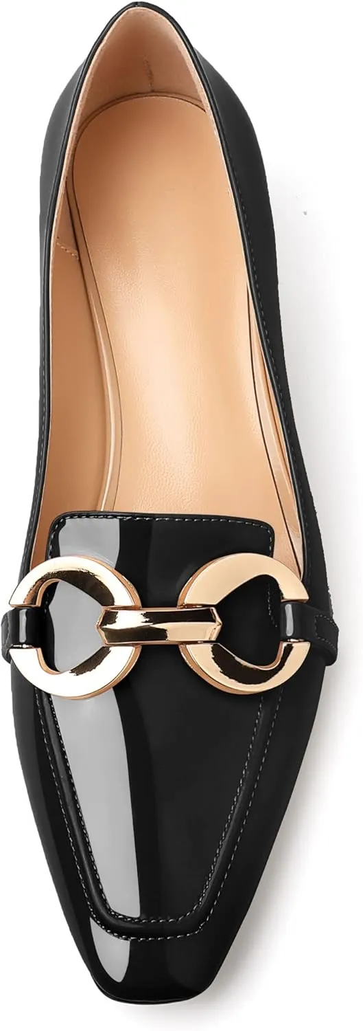 Mettesally Womens Square Toe Block Heels Mid Chunky Heel Loafer Pumps Slip On Chain Dress Comfortable Prom Shoes