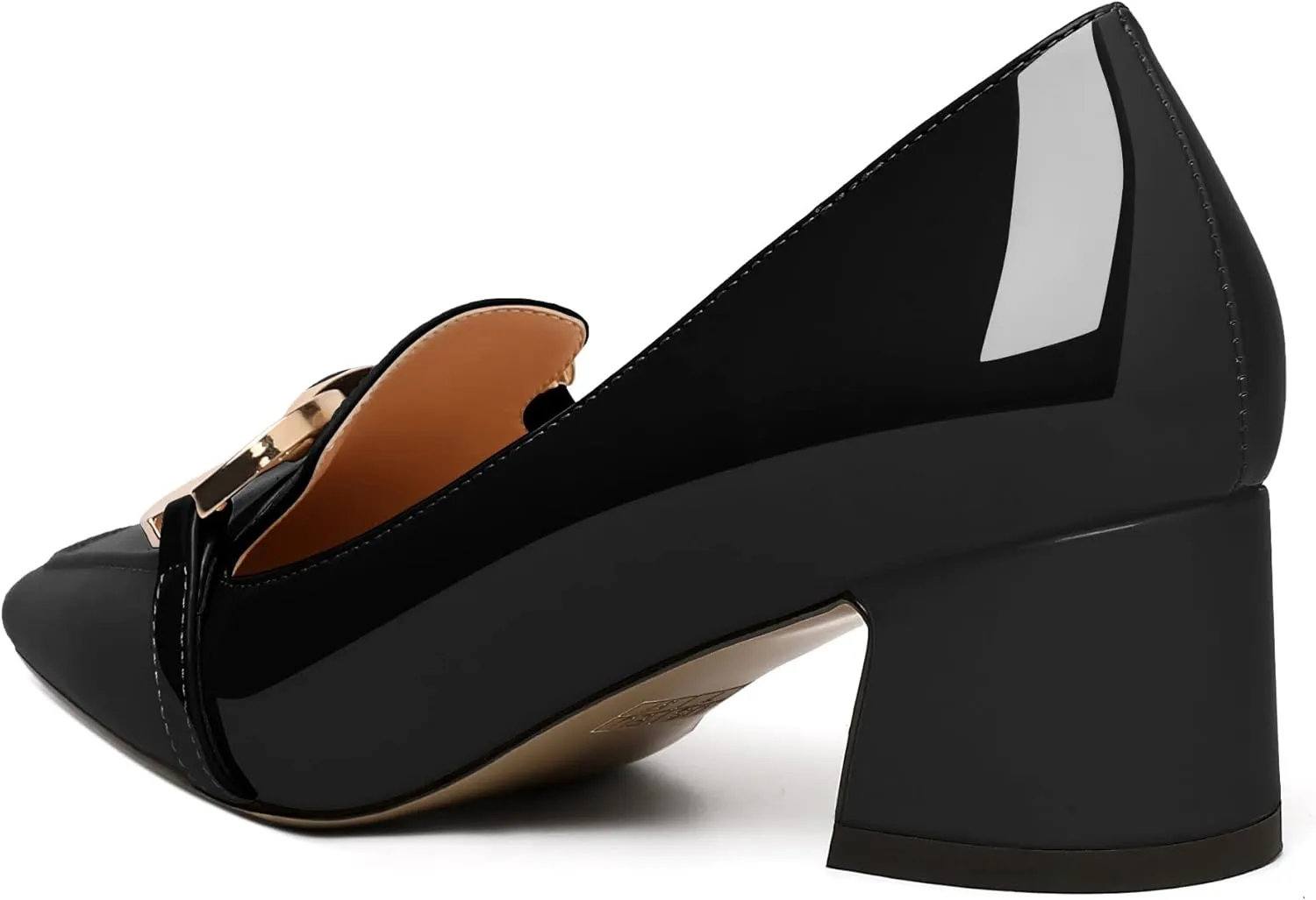 Mettesally Womens Square Toe Block Heels Mid Chunky Heel Loafer Pumps Slip On Chain Dress Comfortable Prom Shoes