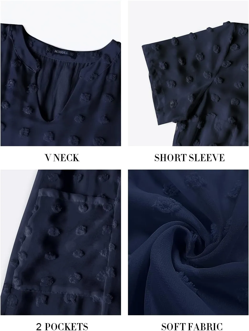MIHOLL Women's V Neck Short Sleeve Ruffle Loose Summer Flowy Mini Dress