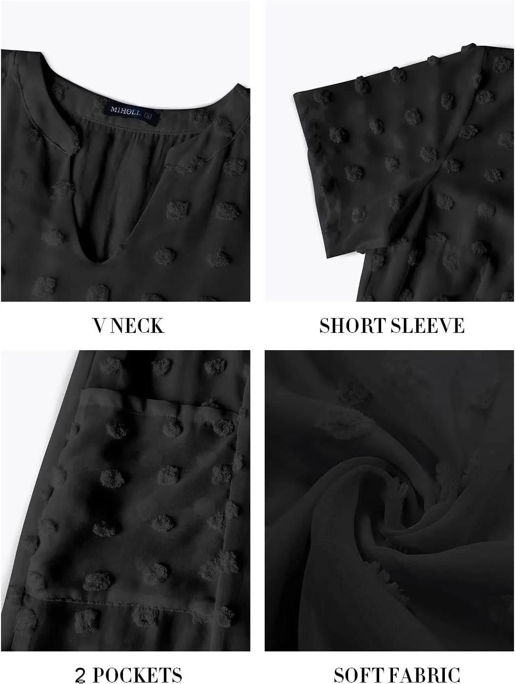 MIHOLL Women's V Neck Short Sleeve Ruffle Loose Summer Flowy Mini Dress