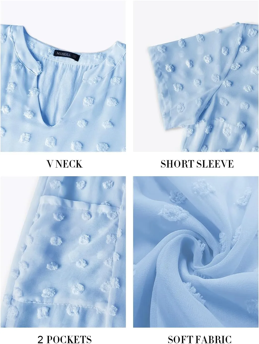 MIHOLL Women's V Neck Short Sleeve Ruffle Loose Summer Flowy Mini Dress