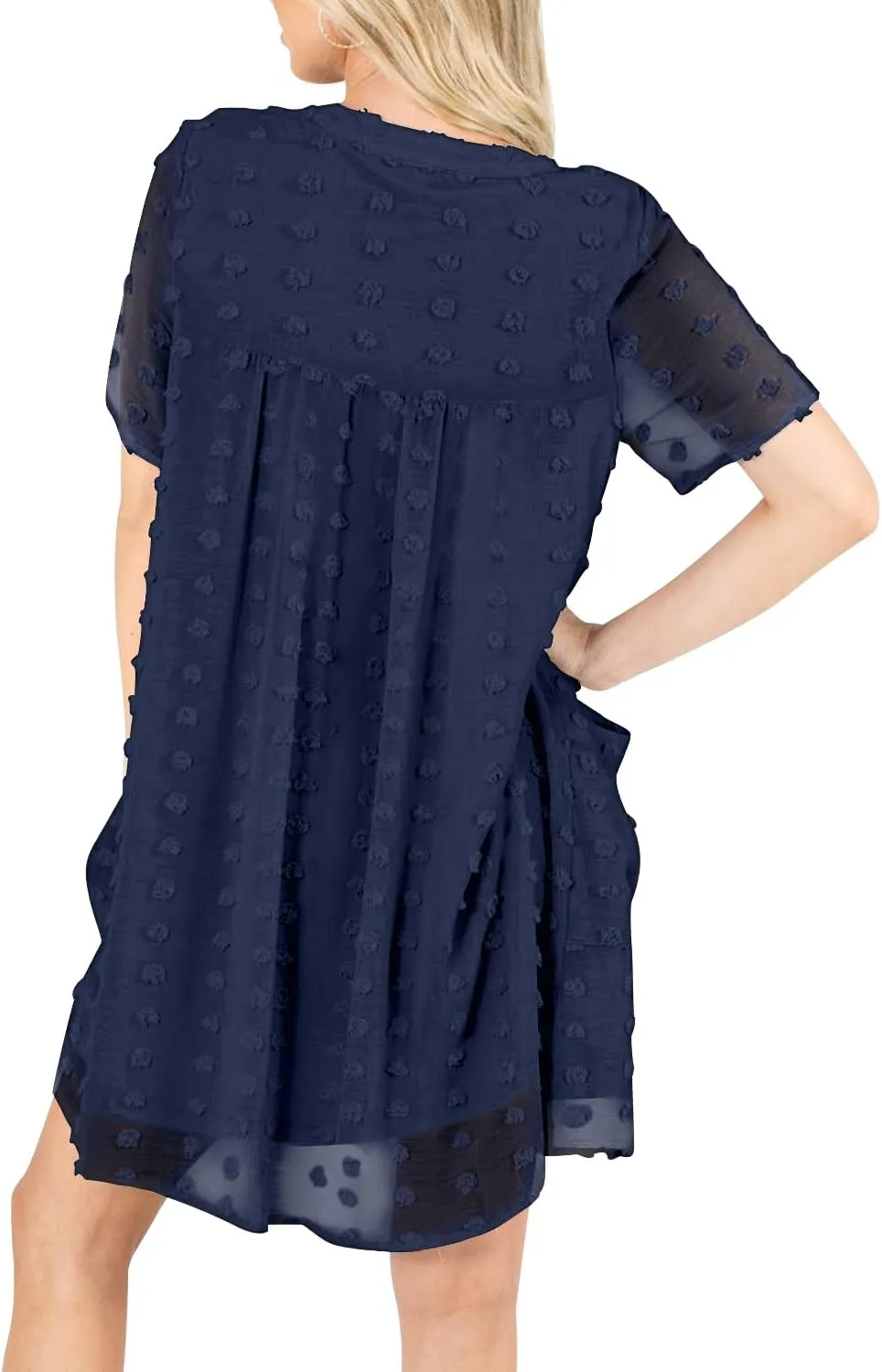 MIHOLL Women's V Neck Short Sleeve Ruffle Loose Summer Flowy Mini Dress
