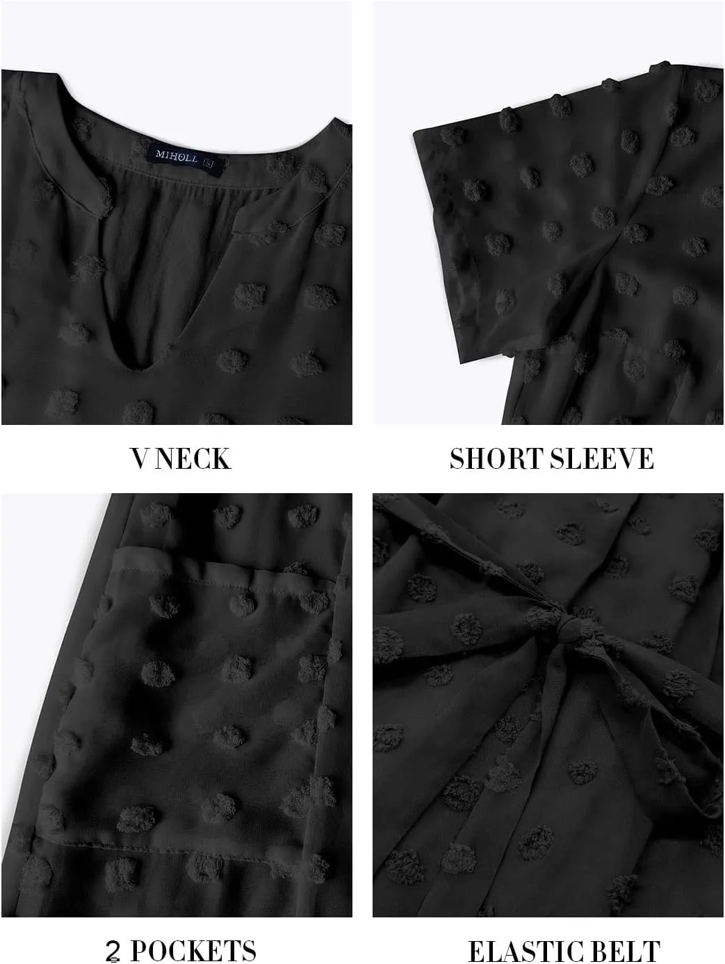 MIHOLL Women's V Neck Short Sleeve Ruffle Loose Summer Flowy Mini Dress