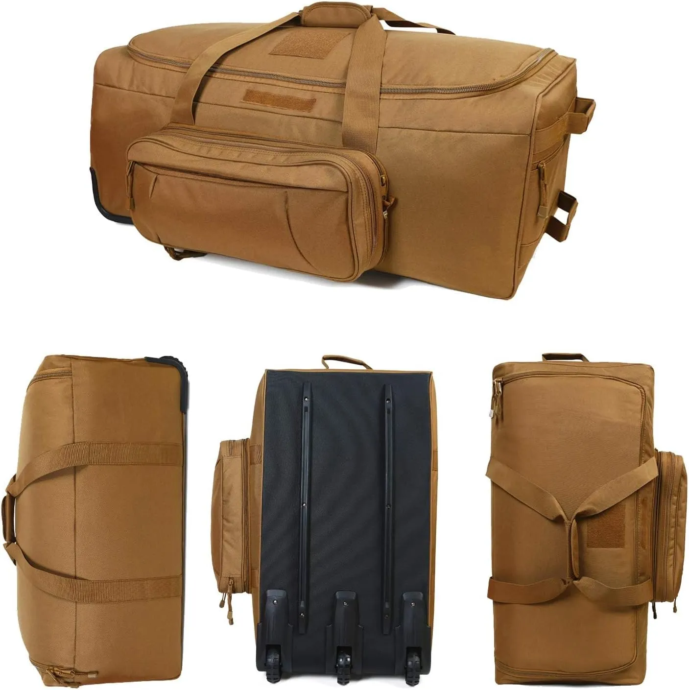 Military Wheeled Deployment Bag Large Tactical Heavy Duty Duffel Bag for Camping Hiking (Tan)