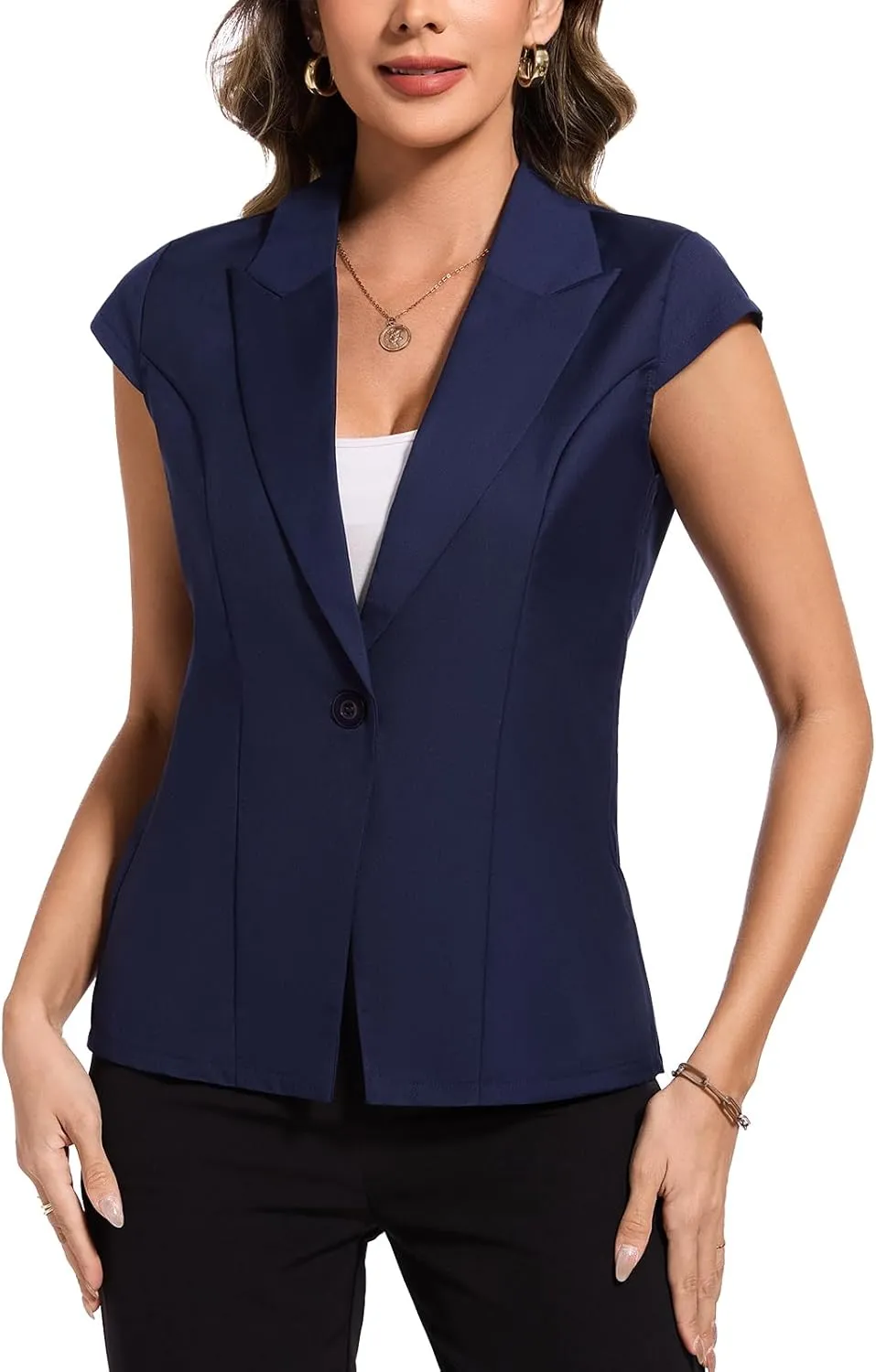 MINTLIMIT Cap Short Sleeve Blazers for Women Dressy Casual Lightweight Button Front Jacket Notch Lapel Work Office Blazer