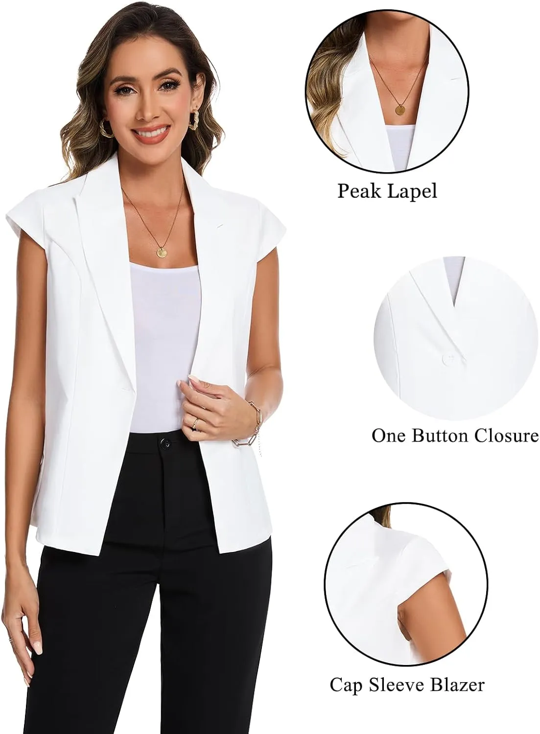 MINTLIMIT Cap Short Sleeve Blazers for Women Dressy Casual Lightweight Button Front Jacket Notch Lapel Work Office Blazer