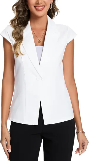 MINTLIMIT Cap Short Sleeve Blazers for Women Dressy Casual Lightweight Button Front Jacket Notch Lapel Work Office Blazer