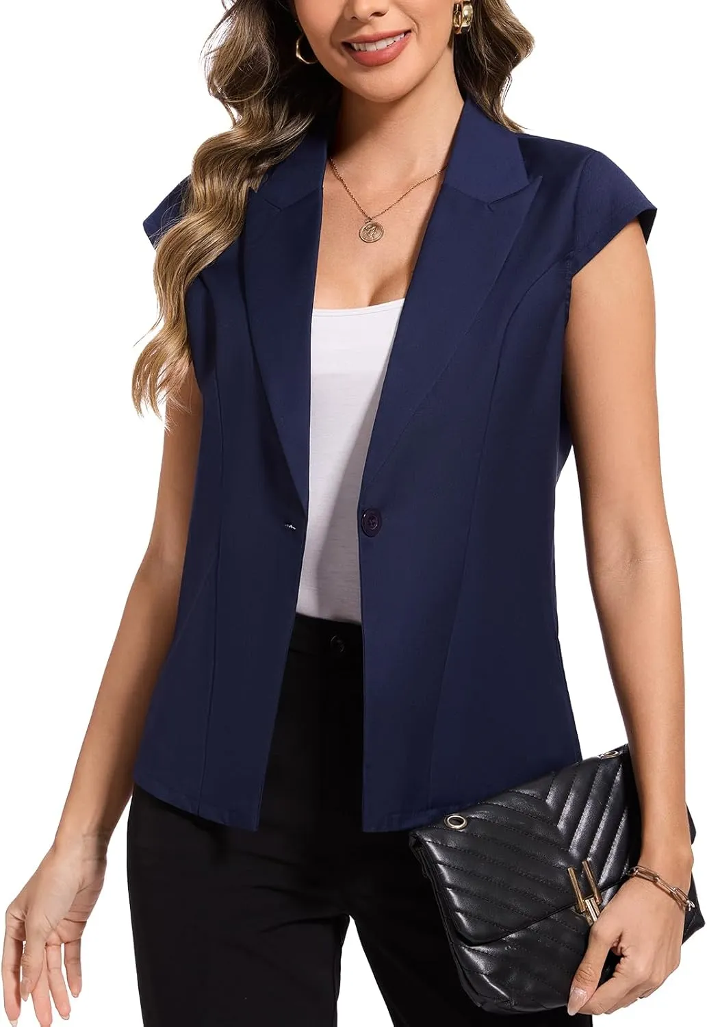 MINTLIMIT Cap Short Sleeve Blazers for Women Dressy Casual Lightweight Button Front Jacket Notch Lapel Work Office Blazer
