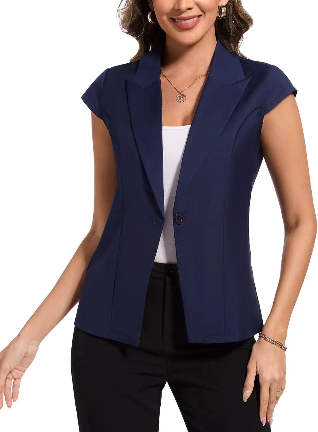 MINTLIMIT Cap Short Sleeve Blazers for Women Dressy Casual Lightweight Button Front Jacket Notch Lapel Work Office Blazer