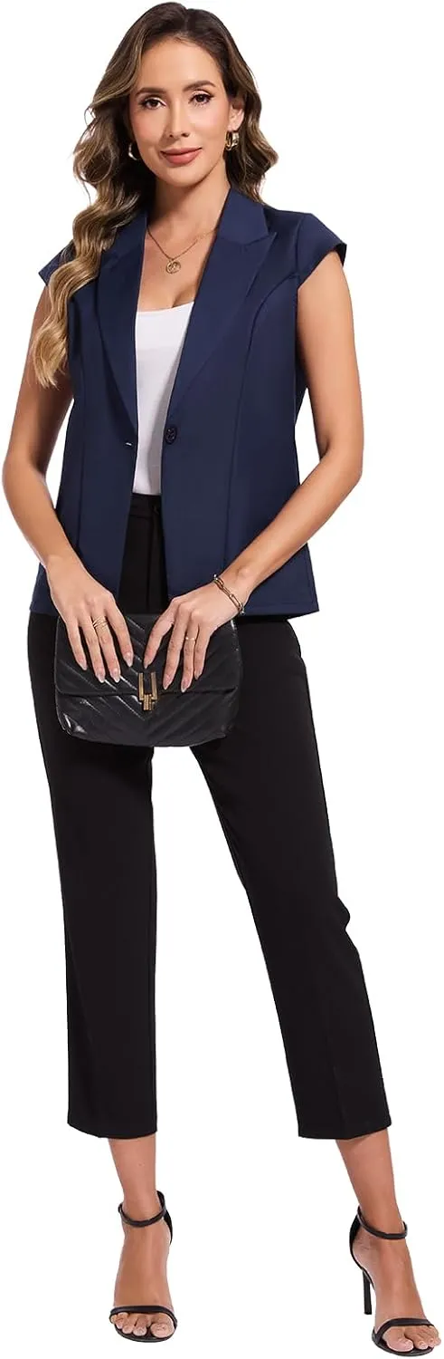 MINTLIMIT Cap Short Sleeve Blazers for Women Dressy Casual Lightweight Button Front Jacket Notch Lapel Work Office Blazer